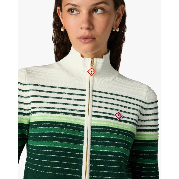 Casablanca White & Green Boucle Stripe Zip-Up Track Jacket | Jackets | Luxury Shoes 