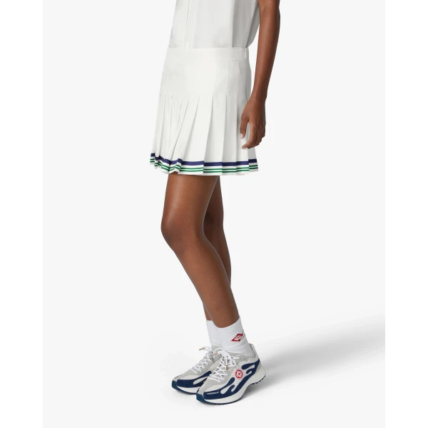 Casablanca White Hotel Emblem Pleated Mini Silk Skirt | Pleated Skirts | Luxury Shoes 