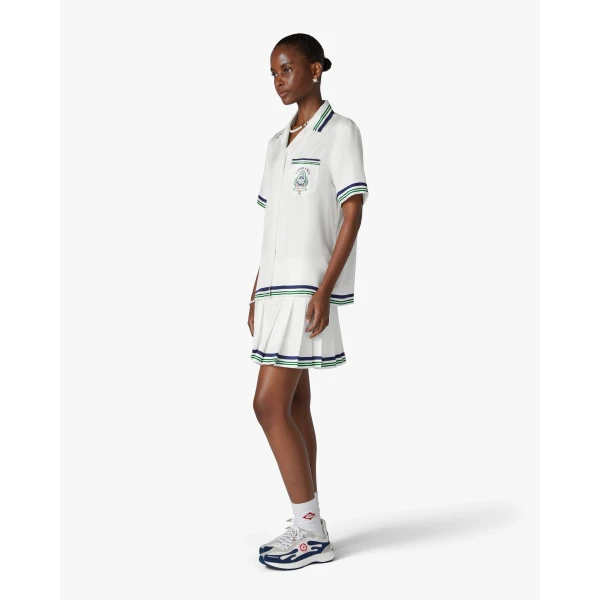 Casablanca White Hotel Emblem Short Sleeve Silk Shirt | Shirt | Luxury Shoes 