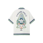 Casablanca White Hotel Emblem Short Sleeve Silk Shirt | Shirt | Luxury Shoes 