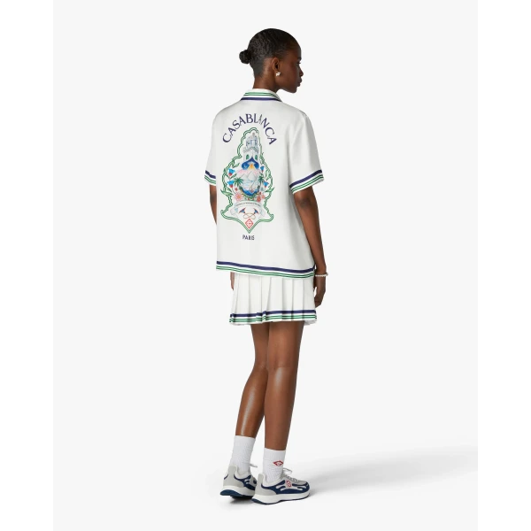 Casablanca White Hotel Emblem Short Sleeve Silk Shirt | Shirt | Luxury Shoes 