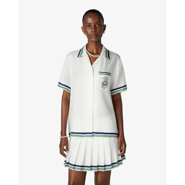 Casablanca White Hotel Emblem Short Sleeve Silk Shirt | Shirt | Luxury Shoes 