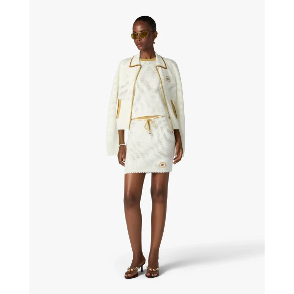 Casablanca White Lace Tuck Stitch Short Sleeve Top | Short Sleeved | Luxury Shoes 
