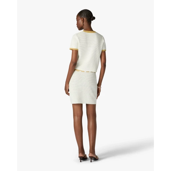 Casablanca White Lace Tuck Stitch Short Sleeve Top | Short Sleeved | Luxury Shoes 