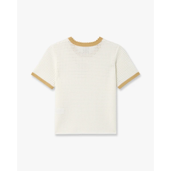 Casablanca White Lace Tuck Stitch Short Sleeve Top | Short Sleeved | Luxury Shoes 