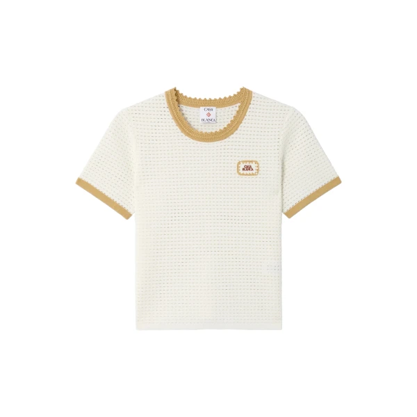 Casablanca White Lace Tuck Stitch Short Sleeve Top | Short Sleeved | Luxury Shoes 