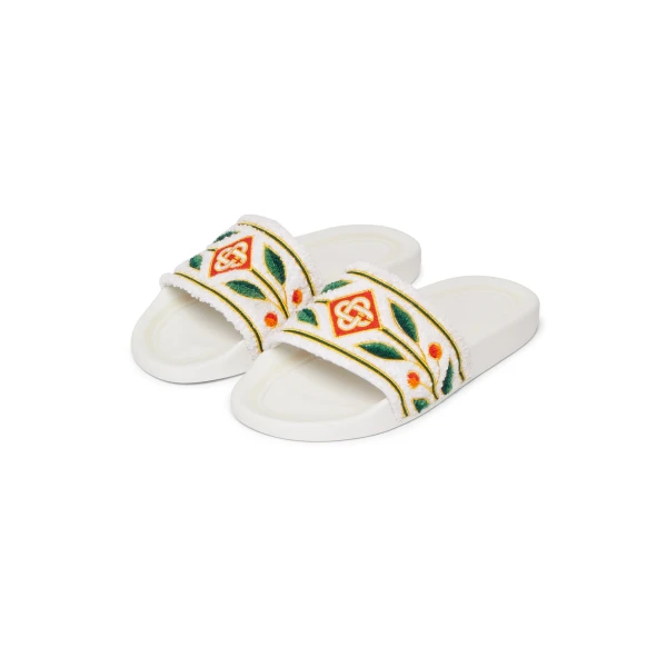 Casablanca White Laurel Terry Slides | Flip Flops & Slides | Luxury Shoes 