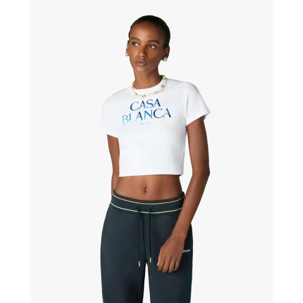 Casablanca White Meduse Stacked Logo Cropped Baby T-Shirt | T-Shirt | Luxury Shoes 