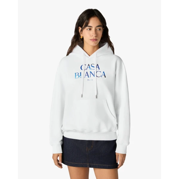 Casablanca White Meduse Stacked Logo Hooded Sweatshirt | Hoodies | Luxury Shoes 