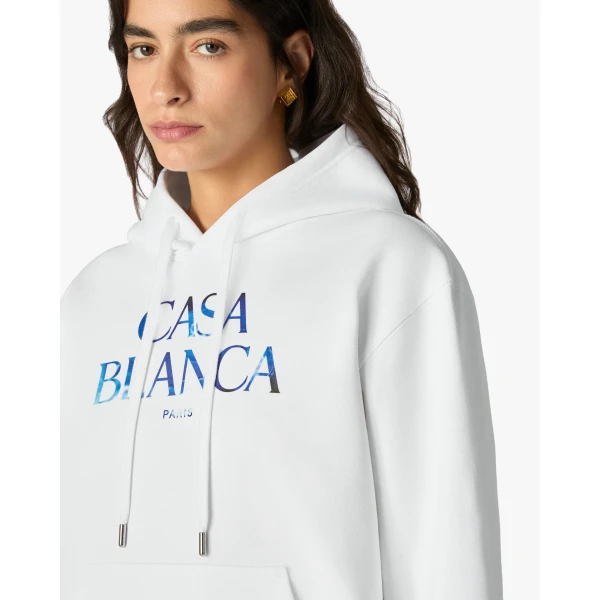 Casablanca White Meduse Stacked Logo Hooded Sweatshirt | Hoodies | Luxury Shoes 