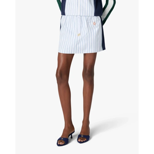 Casablanca White & Navy Pinstripe Mini Skirt | Mini Skirt | Luxury Shoes 
