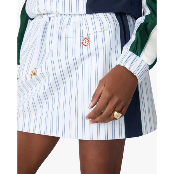 Casablanca White & Navy Pinstripe Mini Skirt | Mini Skirt | Luxury Shoes 