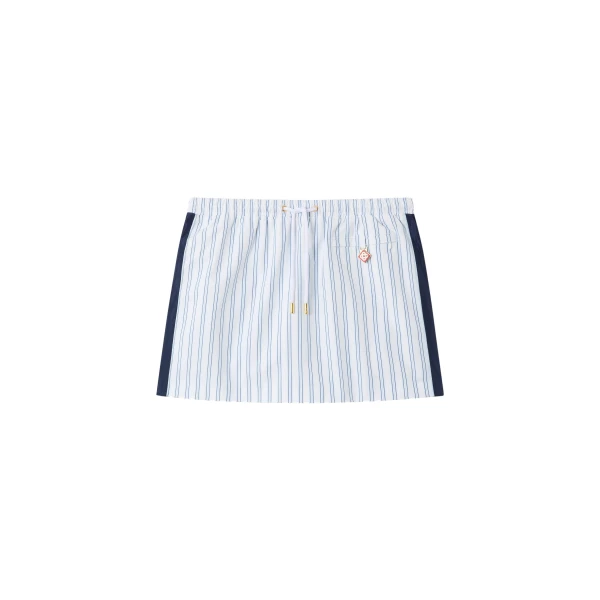 White & Navy Pinstripe Mini Skirt