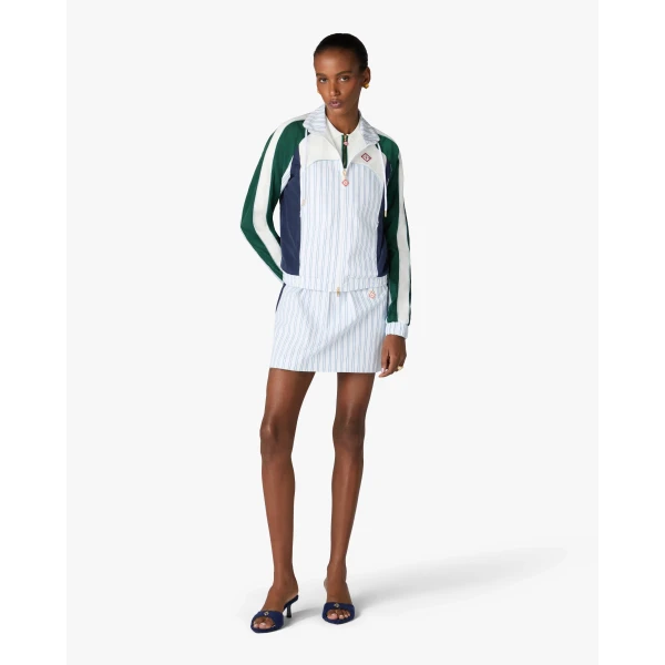 Casablanca White & Navy Pinstripe Panelled Track Jacket | Jackets | Luxury Shoes 