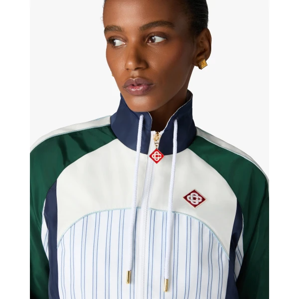 Casablanca White & Navy Pinstripe Panelled Track Jacket | Jackets | Luxury Shoes 