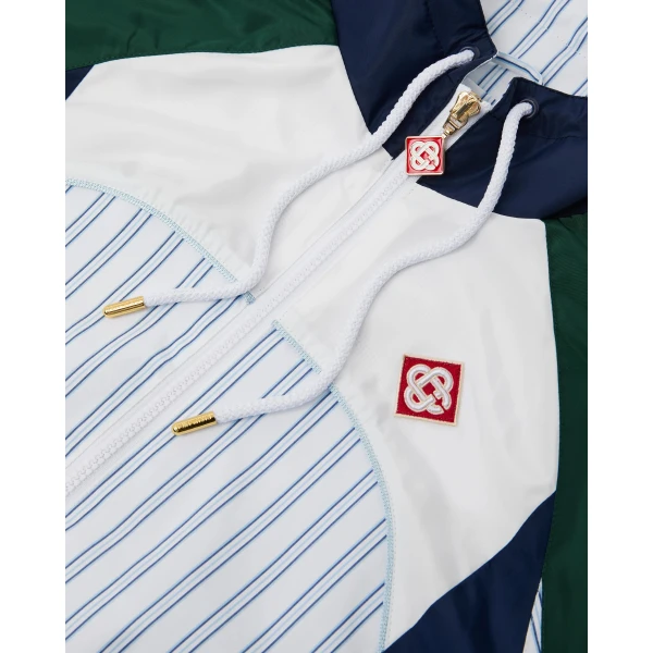 Casablanca White & Navy Pinstripe Panelled Track Jacket | Jackets | Luxury Shoes 