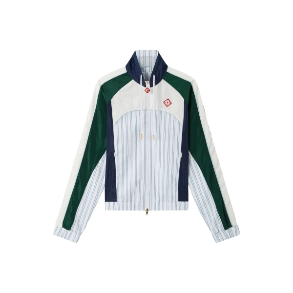 Casablanca White & Navy Pinstripe Panelled Track Jacket | Jackets | Luxury Shoes 