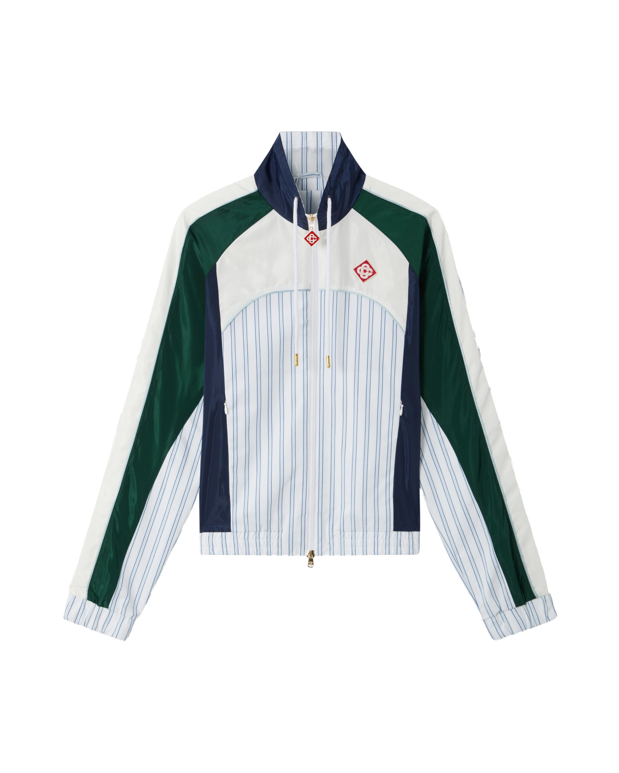 Casablanca White & Navy Pinstripe Panelled Track Jacket Casablanca White & Navy Pinstripe Panelled Track Jacket | Jackets | Luxury Shoes