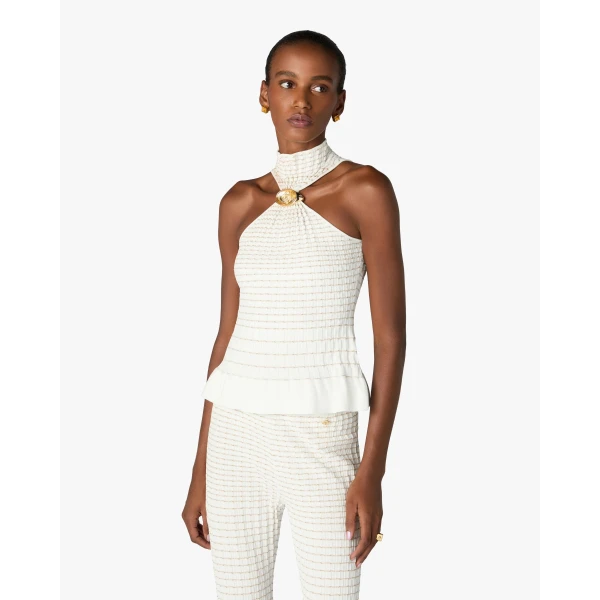 Casablanca White Pleated Mosaic Top | Tops | Luxury Shoes 