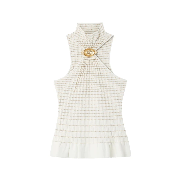 Casablanca White Pleated Mosaic Top | Tops | Luxury Shoes 
