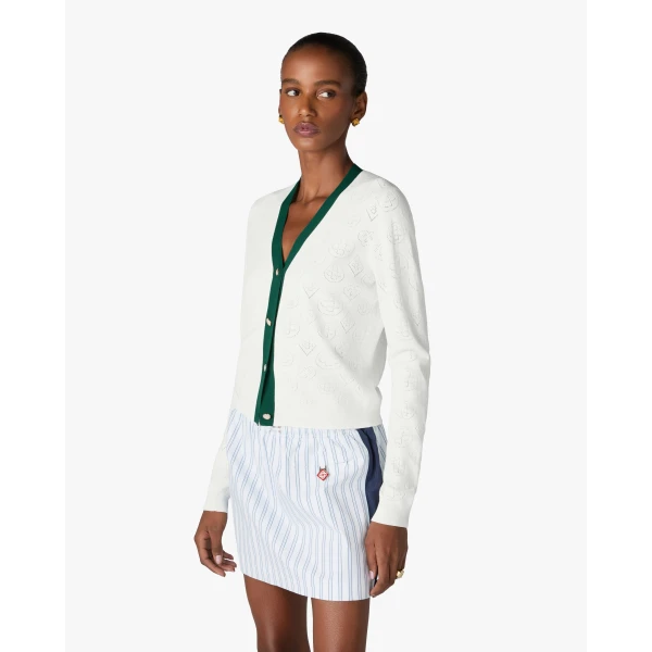 Casablanca White Pointelle Monogram Cardigan | Cardigan | Luxury Shoes 
