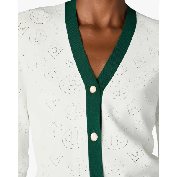 Casablanca White Pointelle Monogram Cardigan | Cardigan | Luxury Shoes 