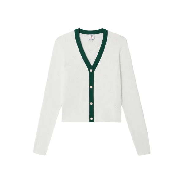 White Pointelle Monogram Cardigan