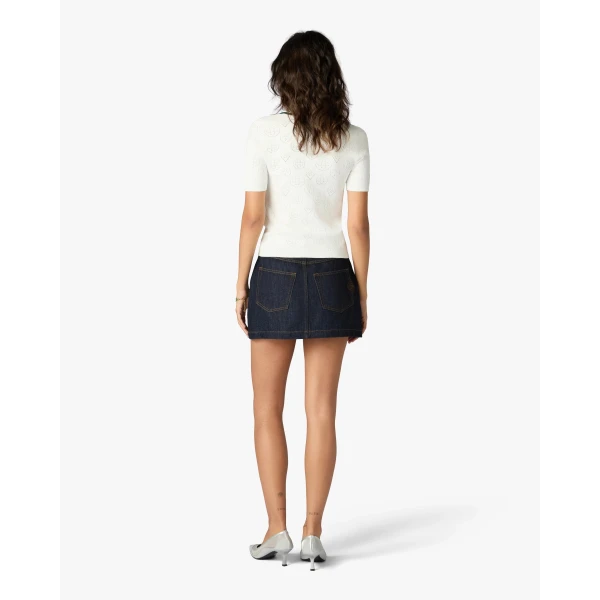 Casablanca White Pointelle Monogram Short Sleeve Cropped Polo Shirt | Polo Shirt | Luxury Shoes 