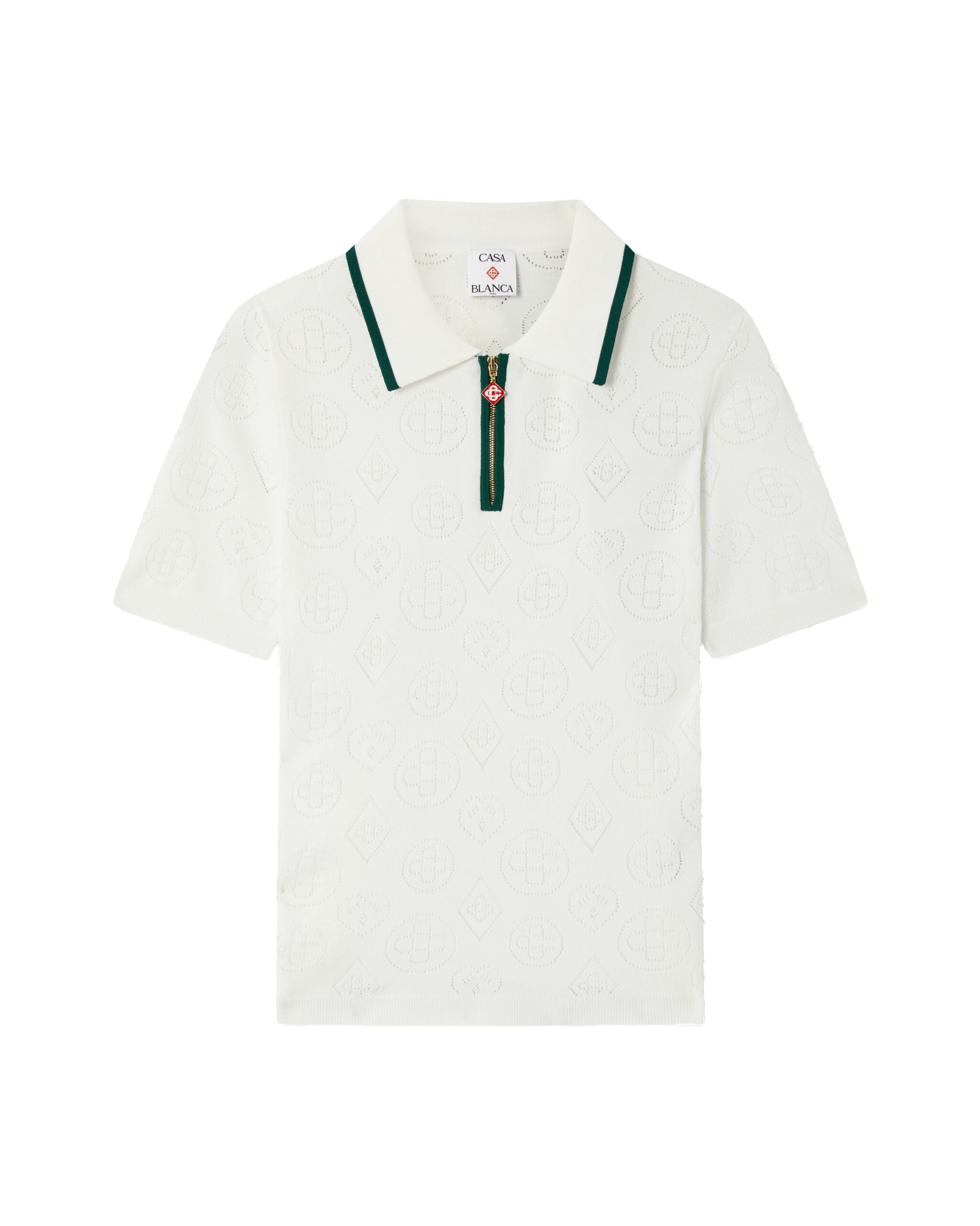 Casablanca White Pointelle Monogram Short Sleeve Cropped Polo Shirt Casablanca White Pointelle Monogram Short Sleeve Cropped Polo Shirt | Polo Shirt | Luxury Shoes
