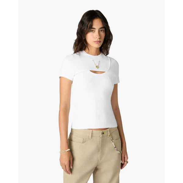 Casablanca White Ribbed Jewellery Short Sleeve T-Shirt | T-Shirt | Luxury Shoes 