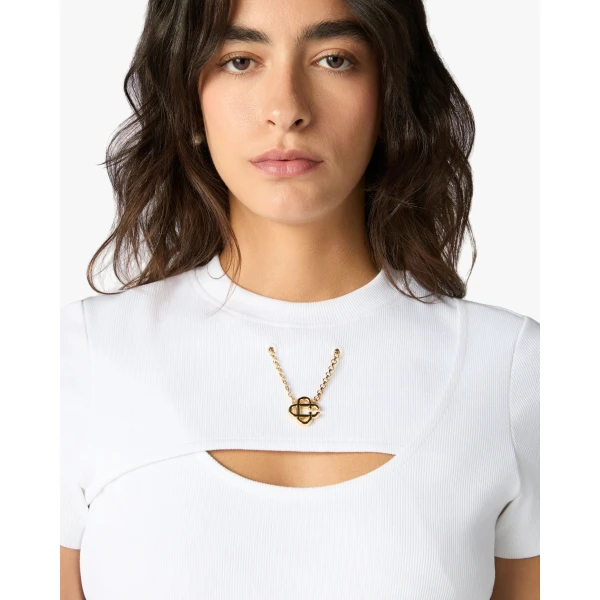 Casablanca White Ribbed Jewellery Short Sleeve T-Shirt | T-Shirt | Luxury Shoes 