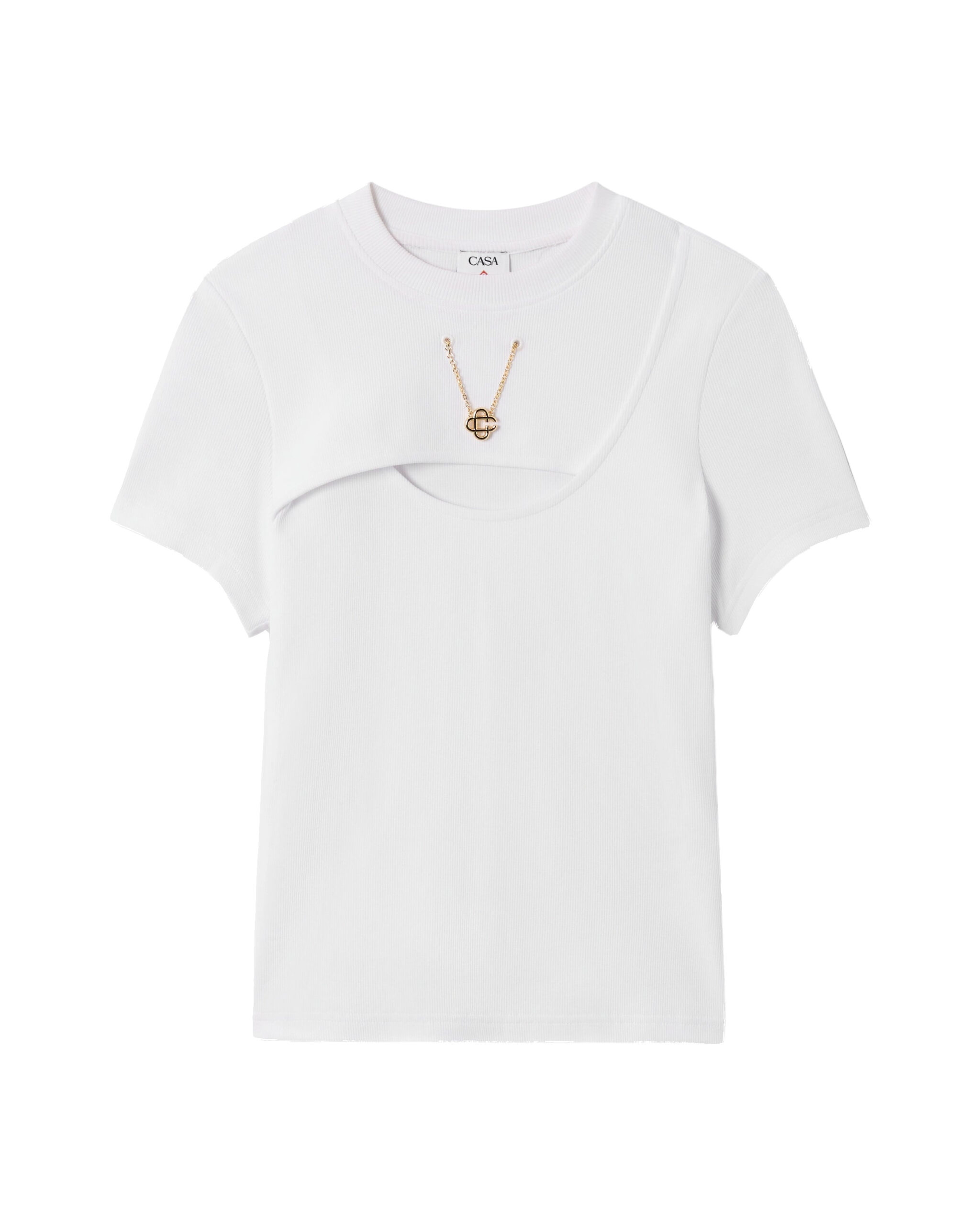 Casablanca White Ribbed Jewellery Short Sleeve T-Shirt Casablanca White Ribbed Jewellery Short Sleeve T-Shirt | T-Shirt | Luxury Shoes