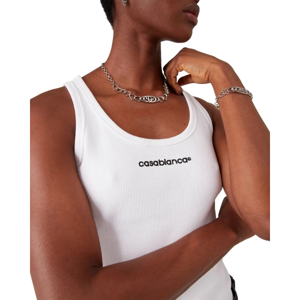 Casablanca White Ribbed Tank Top | Tank Top | Luxury Shoes 