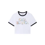 Casablanca White Stacked Logo Cropped Baby Short Sleeve T-Shirt | T-Shirt | Luxury Shoes 