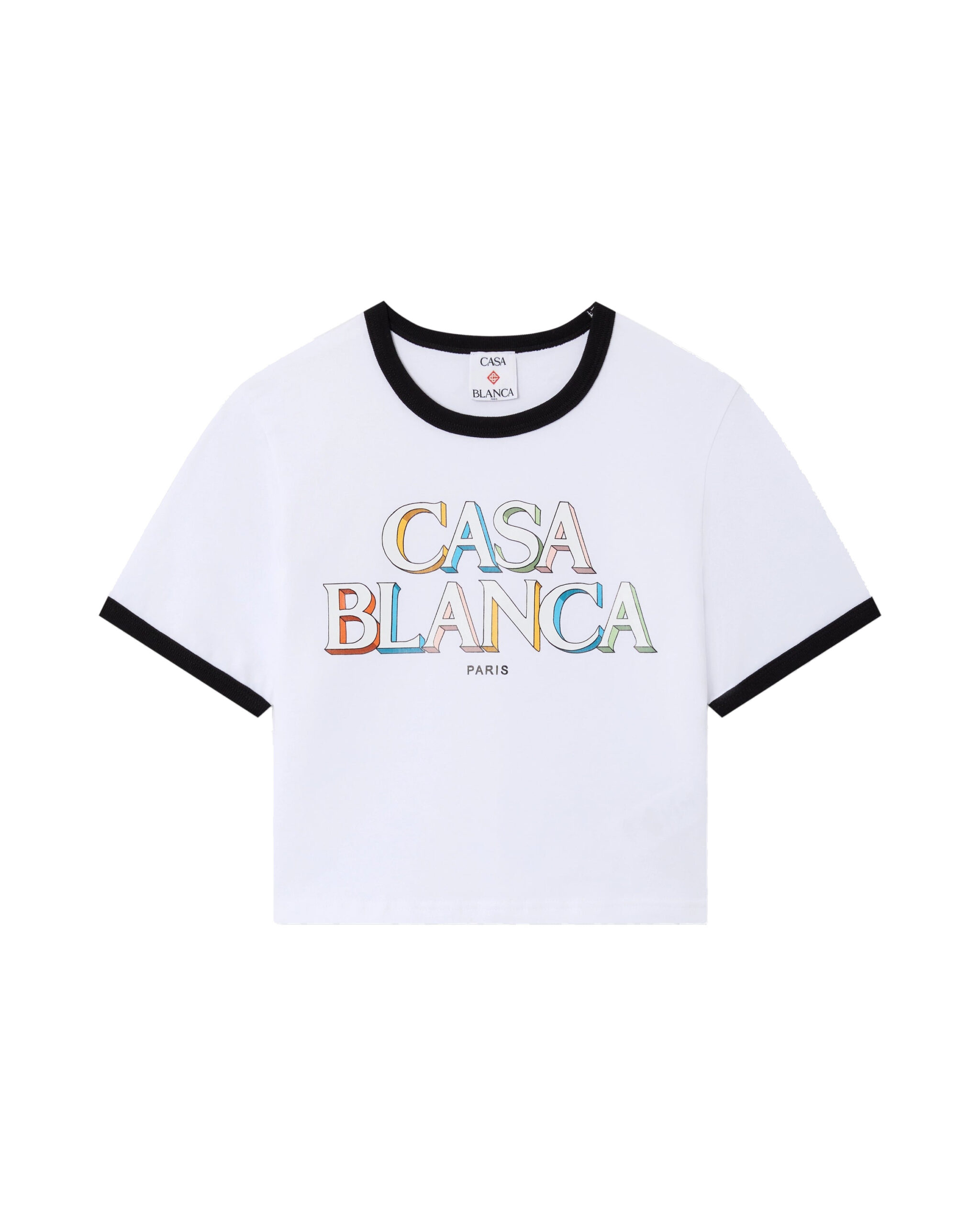 Casablanca White Stacked Logo Cropped Baby Short Sleeve T-Shirt Casablanca White Stacked Logo Cropped Baby Short Sleeve T-Shirt | T-Shirt | Luxury Shoes