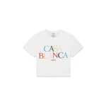Casablanca White Stacked Logo Cropped Short Sleeve T-Shirt | T-Shirt | Luxury Shoes 