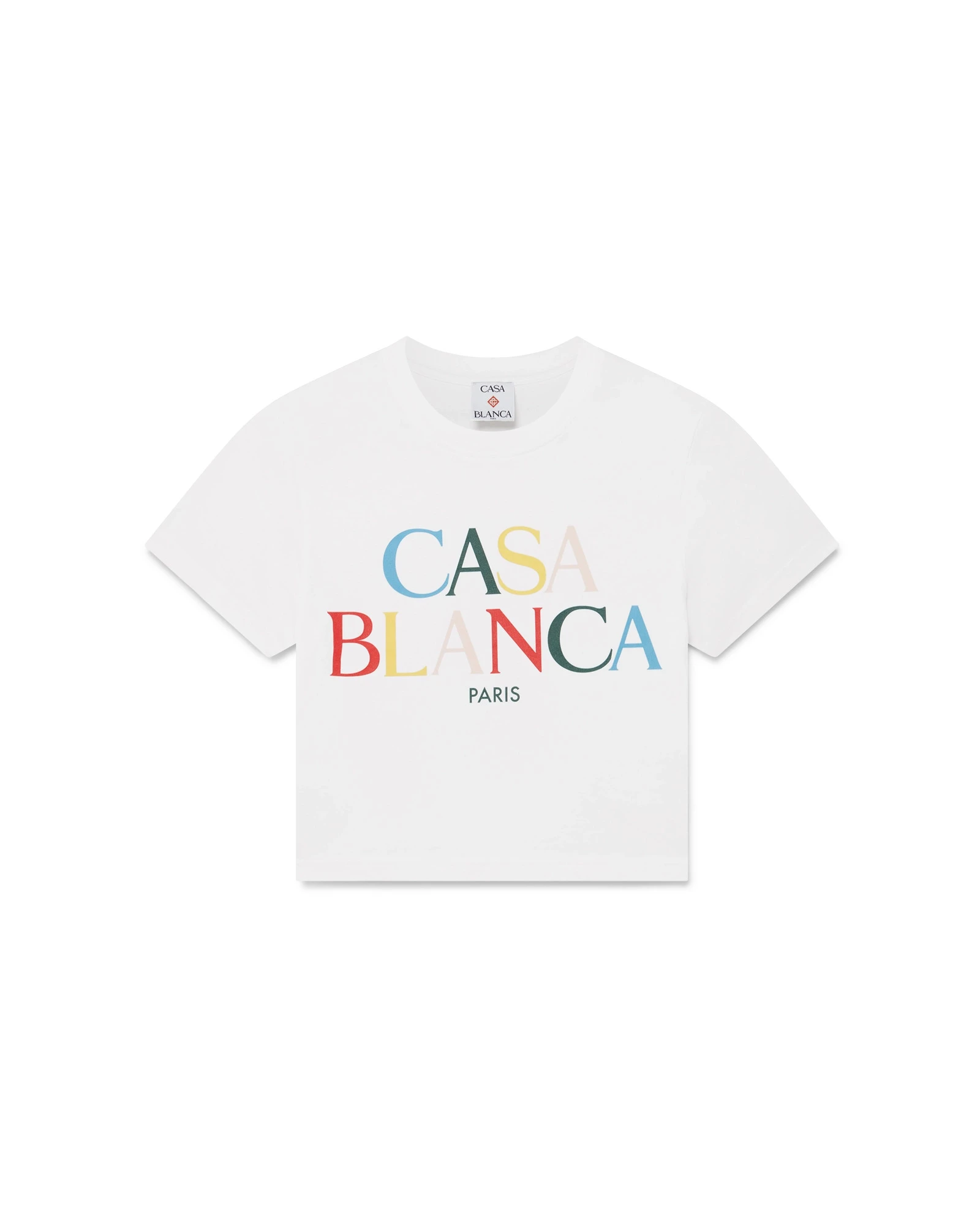 Casablanca White Stacked Logo Cropped Short Sleeve T-Shirt Casablanca White Stacked Logo Cropped Short Sleeve T-Shirt | T-Shirt | Luxury Shoes