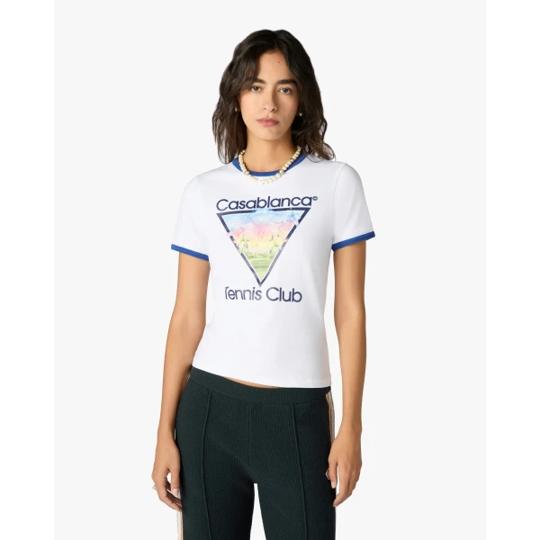 Casablanca White Tennis Club Icon Cropped Ringer Short Sleeve T-Shirt | T-Shirt | Luxury Shoes 