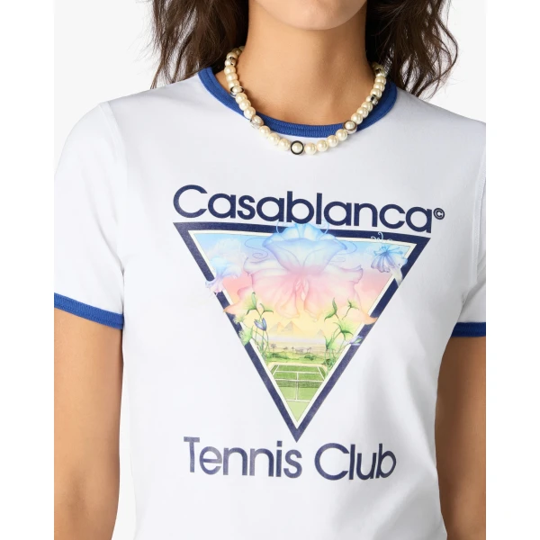 Casablanca White Tennis Club Icon Cropped Ringer Short Sleeve T-Shirt | T-Shirt | Luxury Shoes 