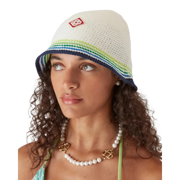 Casablanca White and Green Stripe Crochet Hat | Hats | Luxury Shoes 