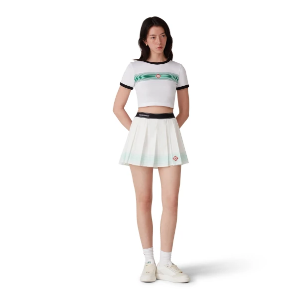 Casablanca White and Green Stripe Pleated Mini Skirt | Pleated Skirts | Luxury Shoes 