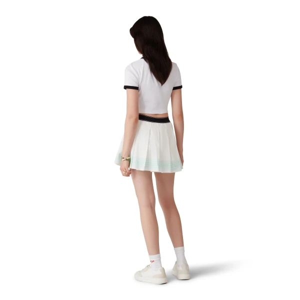 Casablanca White and Green Stripe Pleated Mini Skirt | Pleated Skirts | Luxury Shoes 