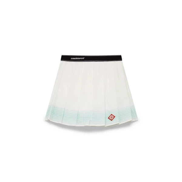 White and Green Stripe Pleated Mini Skirt
