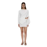Christopher Esber Aiba Draped Cotton Jersey Long Sleeve Dress in White | Mini Dresses | Luxury Shoes 