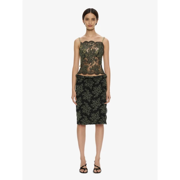 Christopher Esber Aluna Lace Draped Top in Fennel Charcoal | Tops | Luxury Shoes 