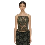 Christopher Esber Aluna Lace Draped Top in Fennel Charcoal | Tops | Luxury Shoes 