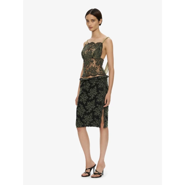 Christopher Esber Aluna Lace Draped Top in Fennel Charcoal | Tops | Luxury Shoes 