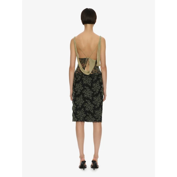 Christopher Esber Aluna Lace Draped Top in Fennel Charcoal | Tops | Luxury Shoes 