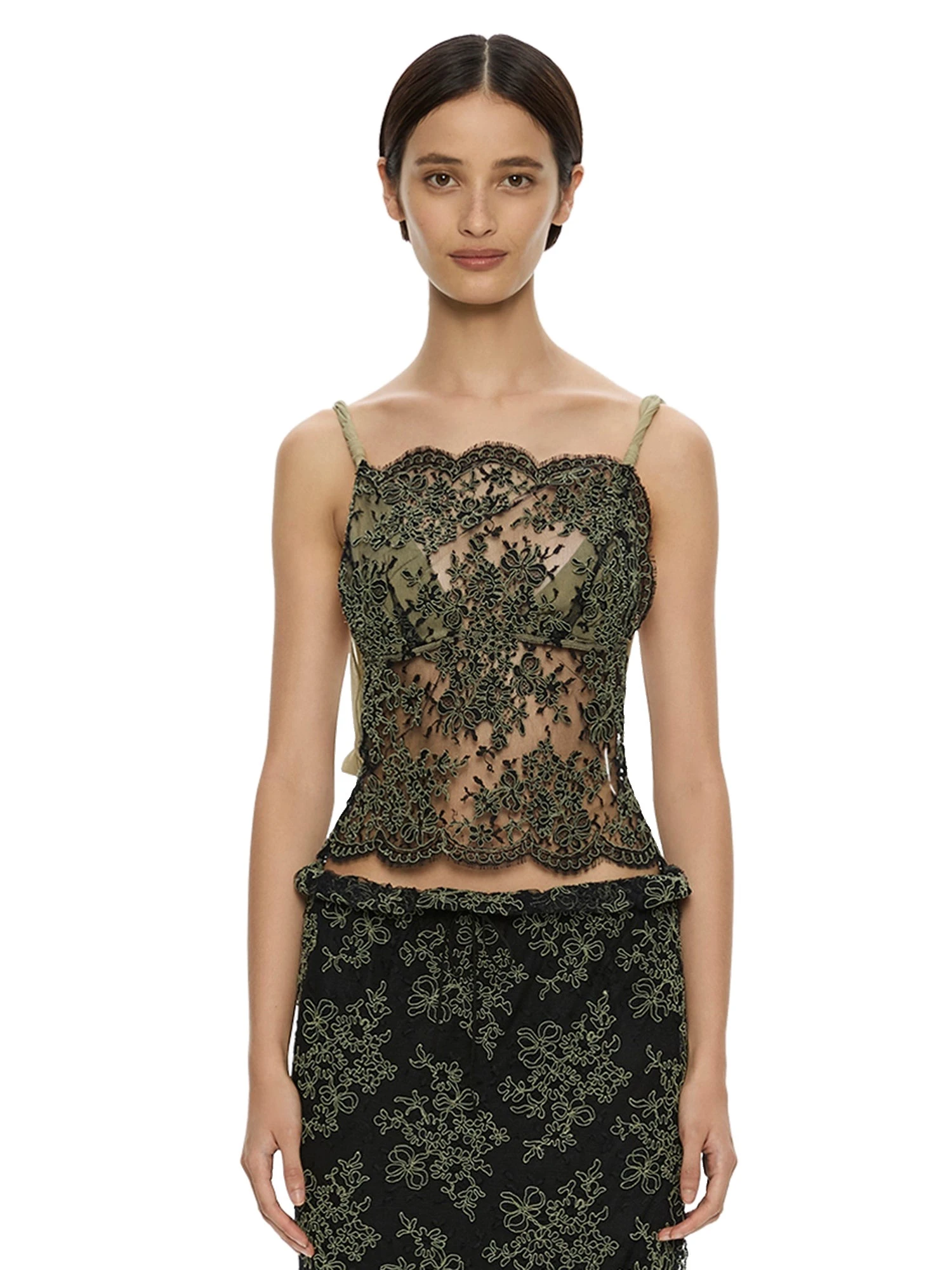Christopher Esber Aluna Lace Draped Top in Fennel Charcoal Christopher Esber Aluna Lace Draped Top in Fennel Charcoal | Tops | Luxury Shoes
