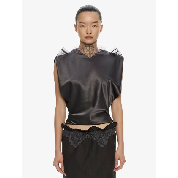Christopher Esber Anais Lace Trimmed Tie Skirt in Dark Smoke | Skirts | Luxury Shoes 